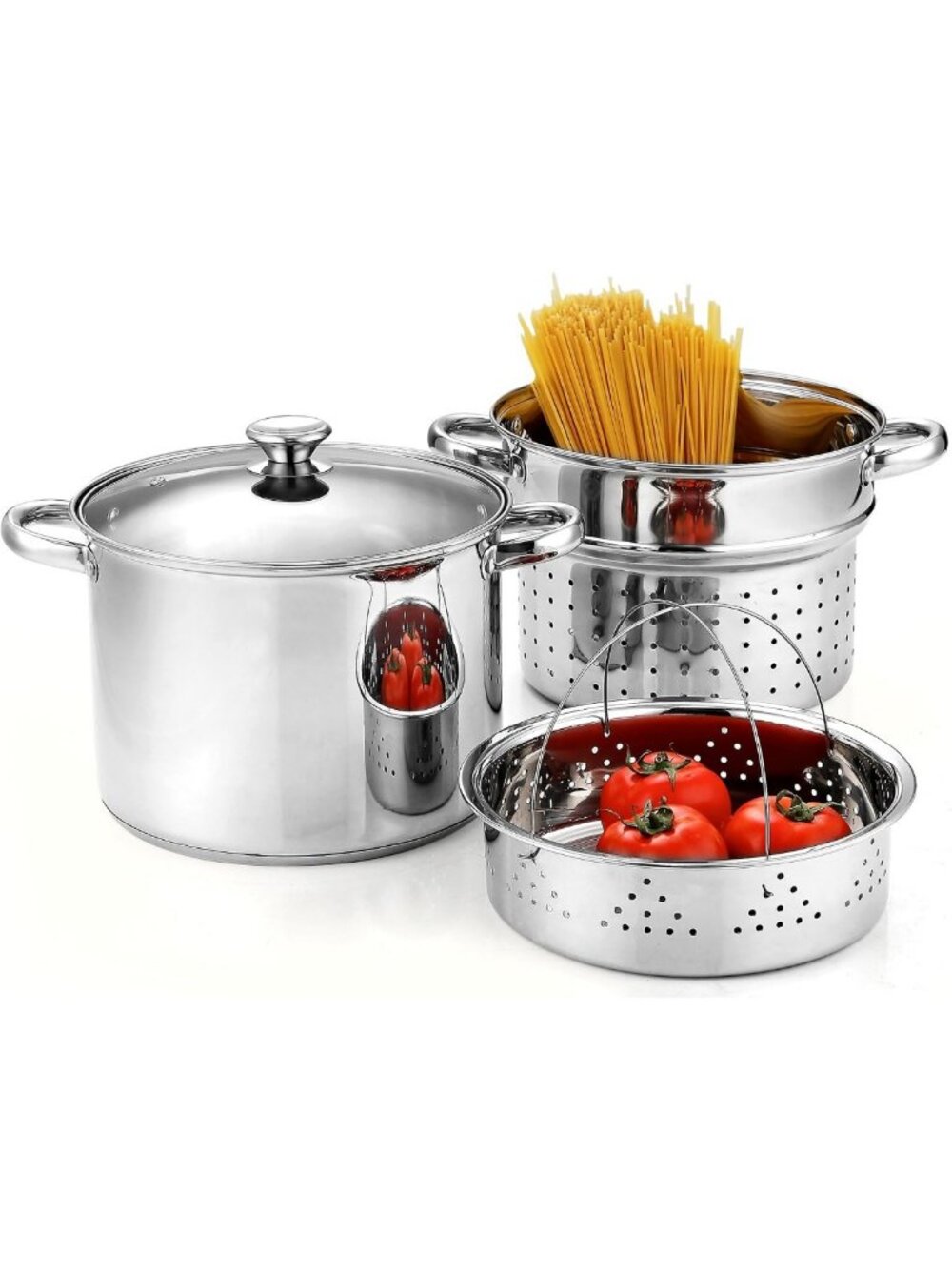 8 Quart Stainless Steel Pasta Pot with Strainer Lid - 3-in-1 Cooking Essential